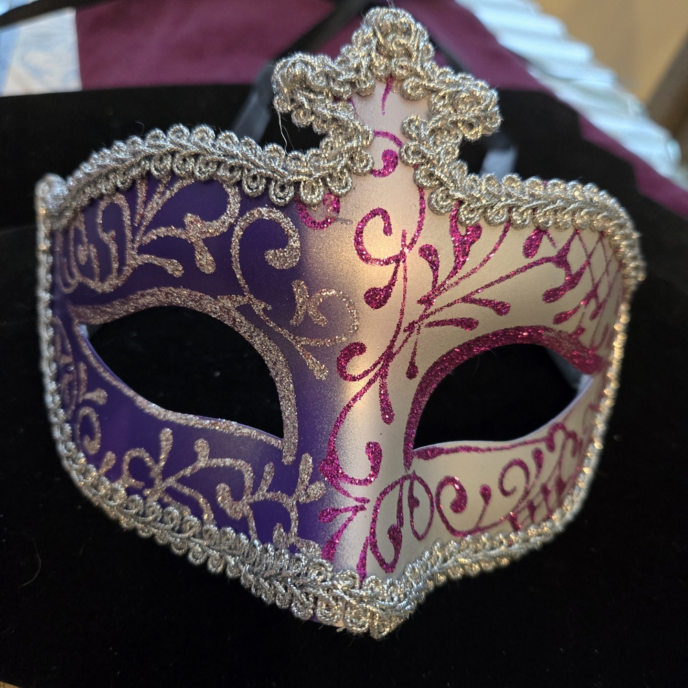 Italian Purple and Silver Masquerade Mask Purchasd In Venice